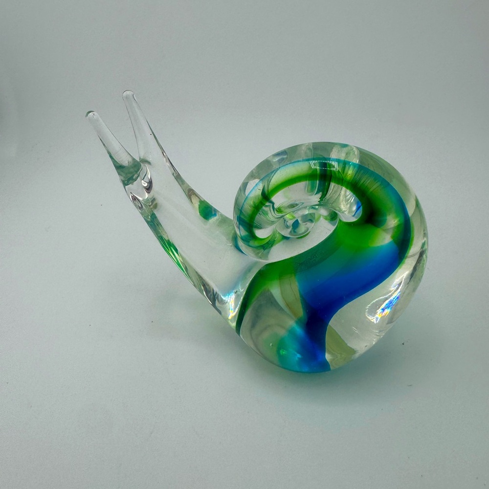 Glass Snail Sculpture‎ with Green and Blue Accents